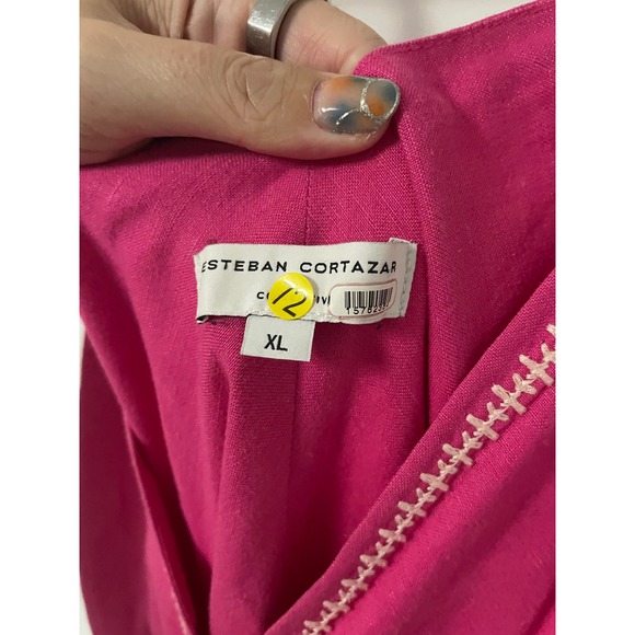Esteban Cortazar Pink V-Neck Linen‎ Blend Dress Ruffle Hem XL - Picture 3 of 4